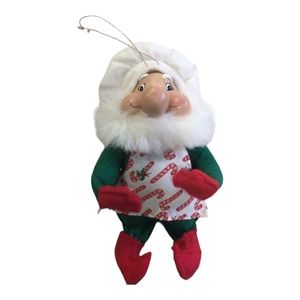Vintage 1940s Jolly Santa Claus Resin Face Candy Cane Apron Xmas Tree Ornament